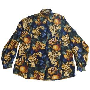 VTG Express Womens Silk Shirt S Fruit Print Long Sleeve Button Front Made Korea